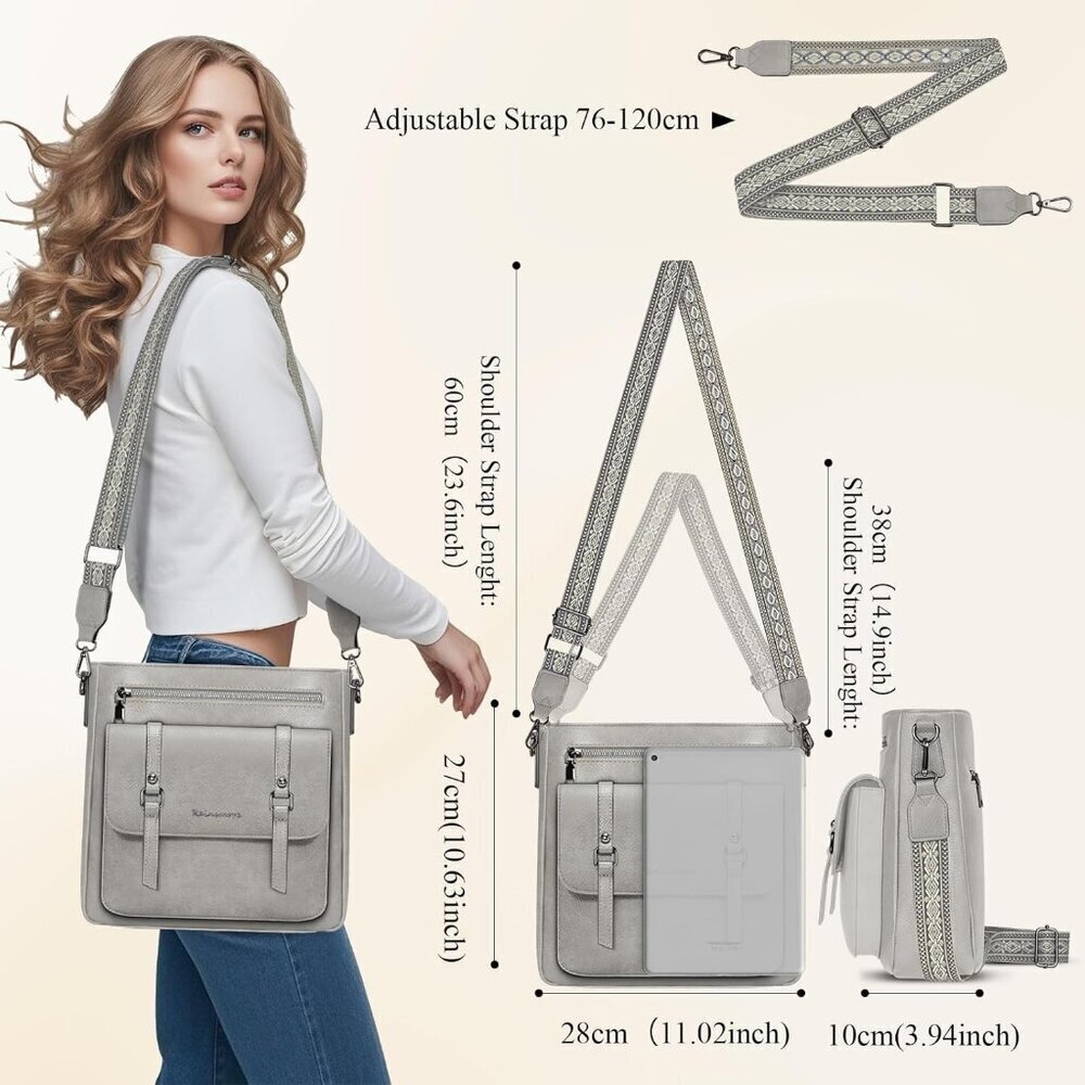 Women’s Grey Leather Waterproof Travel Crossbody and Shoulder Bags - Picture 2 of 6